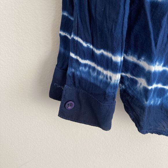Bella Dahl Anthropologie Womens Blouse Blue Tie Dye Button Down Size Small - Picture 7 of 8